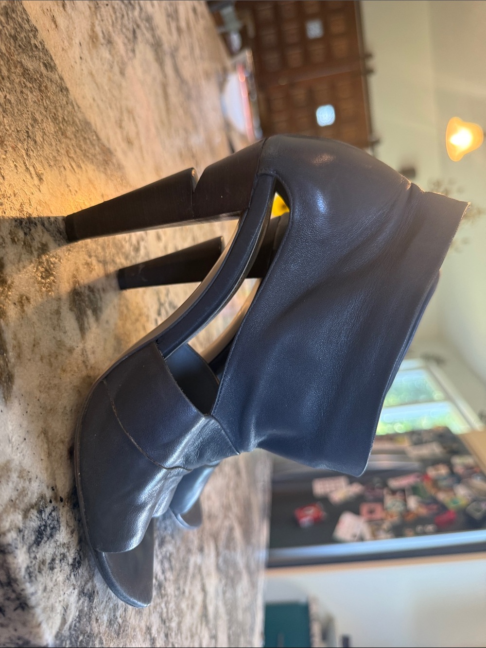 CNC Costume National Gray Leather vintage Open-Toe Heels